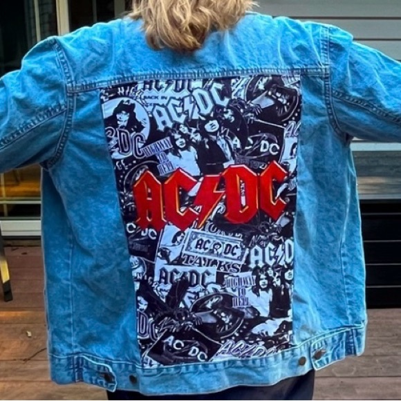 AC/DC Denim Jean Jacket Blue Button Up Back Patch Rock Music Band Size L - Picture 4 of 5